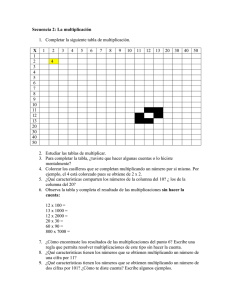 Secuencia 2: La multiplicación 1. Completar la siguiente tabla de
