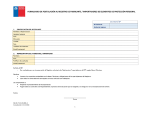 FORMULARIO DE POSTULACIÓN AL REGISTRO DE FABRICANTE