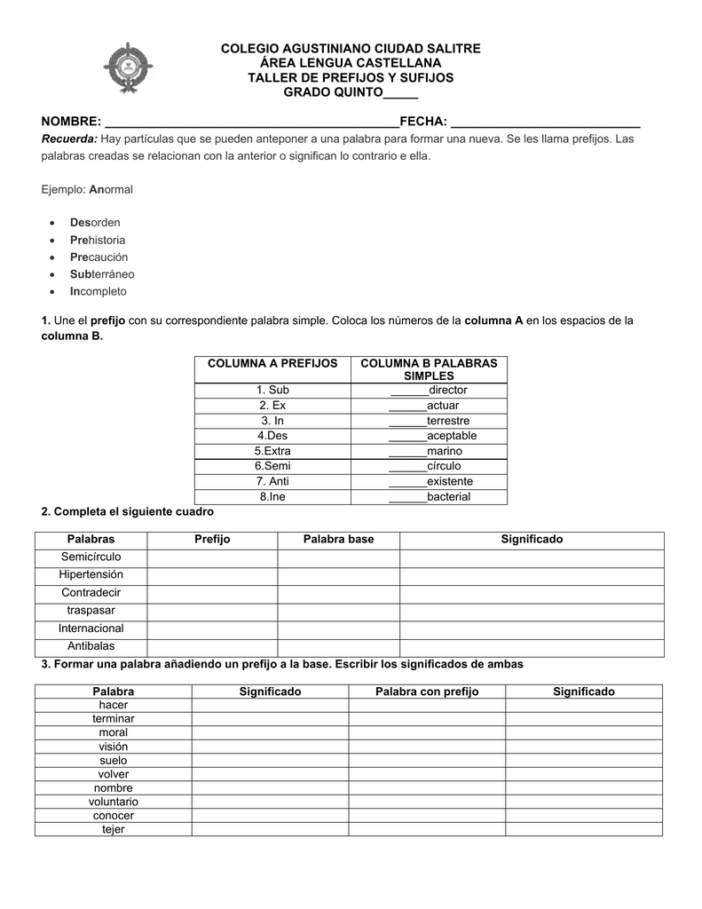 Actividades Prefijos Y Sufijos Ejercitación Para Imprimir / Los Quintos ...