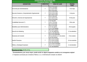 Cronograma de asiganturas obligatorias del MBA