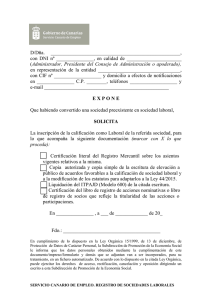 Solicitud de calificación e inscripción de sociedades preexistentes