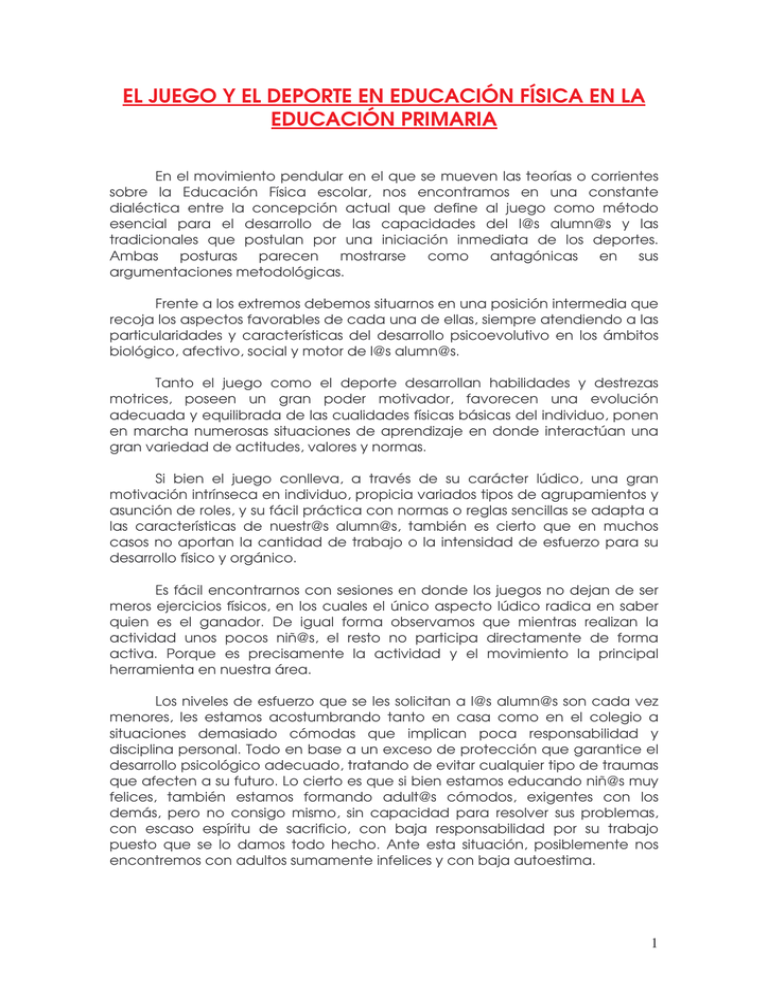 El Juego Y El Deporte En Educaci n F sica En La Educaci n Primaria