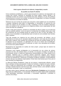 Ante la grave situación de inseguridad y muerte