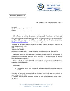 San Salvador, 20 de enero del dos mil quince. Licenciada Olga