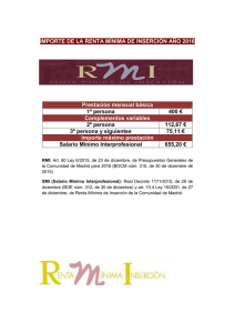IMPORTE DE LA RENTA MÍNIMA DE INSERCIÓN AÑO 2016