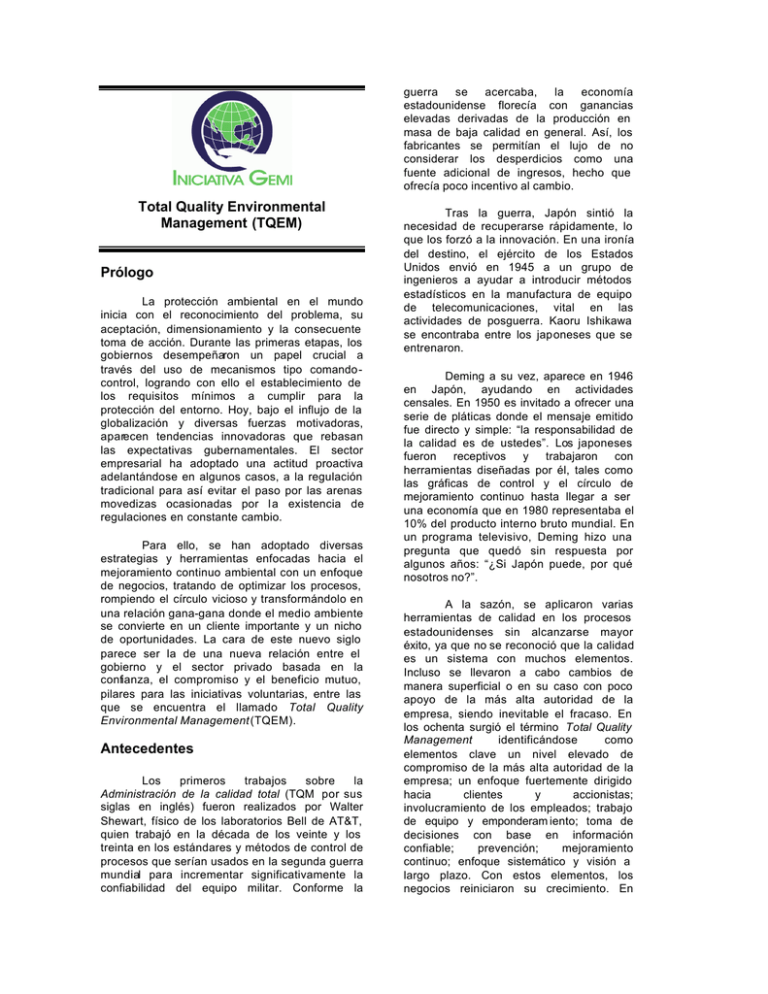 Total Quality Environmental Management (TQEM) Prólogo