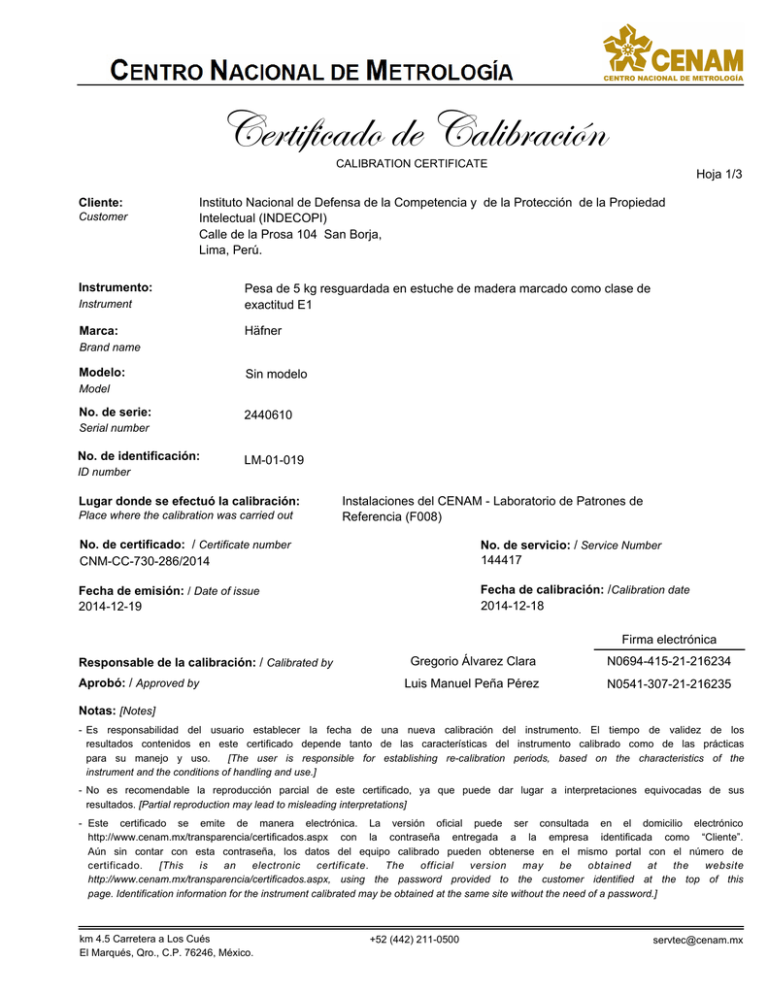 Certificado De Calibración