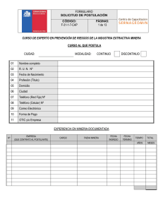 FORMULARIO SOLICITUD DE POSTULACIÓN CÓDIGO: F-31-1