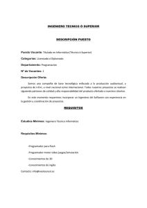 INGENIERO TECNICO Ó SUPERIOR DESCRIPCIÓN PUESTO