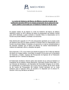 La Junta de Gobierno del Banco de México recorta el gasto de la