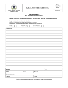 Formulario Quejas, Reclamos y Sugerencias - Colegio Lestonnac