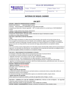 Hoja de Seguridad Baterías Níquel Cadmio UN 3077