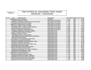 Orden de Mérito Hospital Provincial: Especialidades Médicas