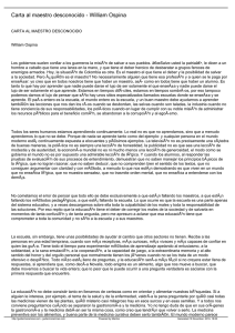 Carta al Maestro Desconocido: Reflexiones sobre Educación
