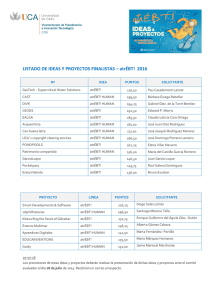 LISTADO DE IDEAS Y PROYECTOS FINALISTAS – atrÉBT! 2016