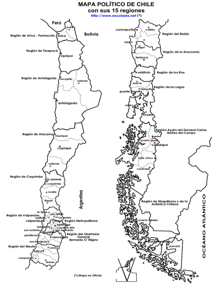 Mapa PolÍtico De Chile Con Sus 15 Regiones 2281