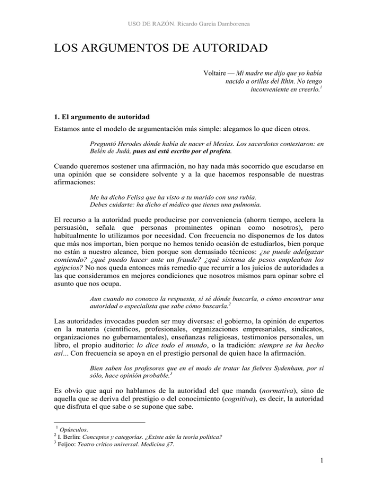 LOS ARGUMENTOS DE AUTORIDAD