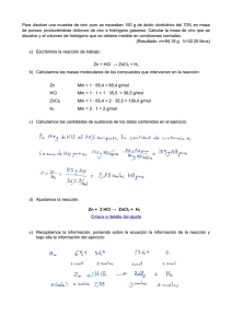 Estequiometría: Reacción Cinc y Ácido Clorhídrico