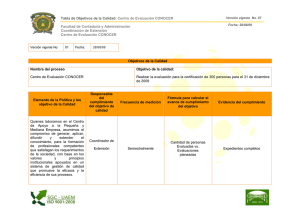 Tabla de Objetivos de la Calidad: Centro de Evaluación CONOCER
