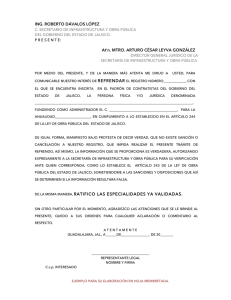 ING. ROBERTO DÁVALOS LÓPEZ At`n. MTRO. ARTURO CÉSAR