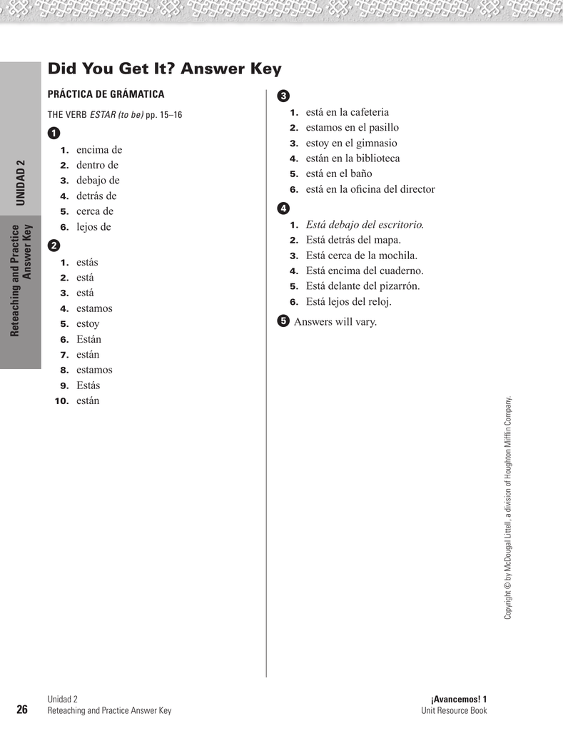 Avancemos 2 Unidad 4 Leccion 1 Answer Key Reteaching And Practice - Did ...