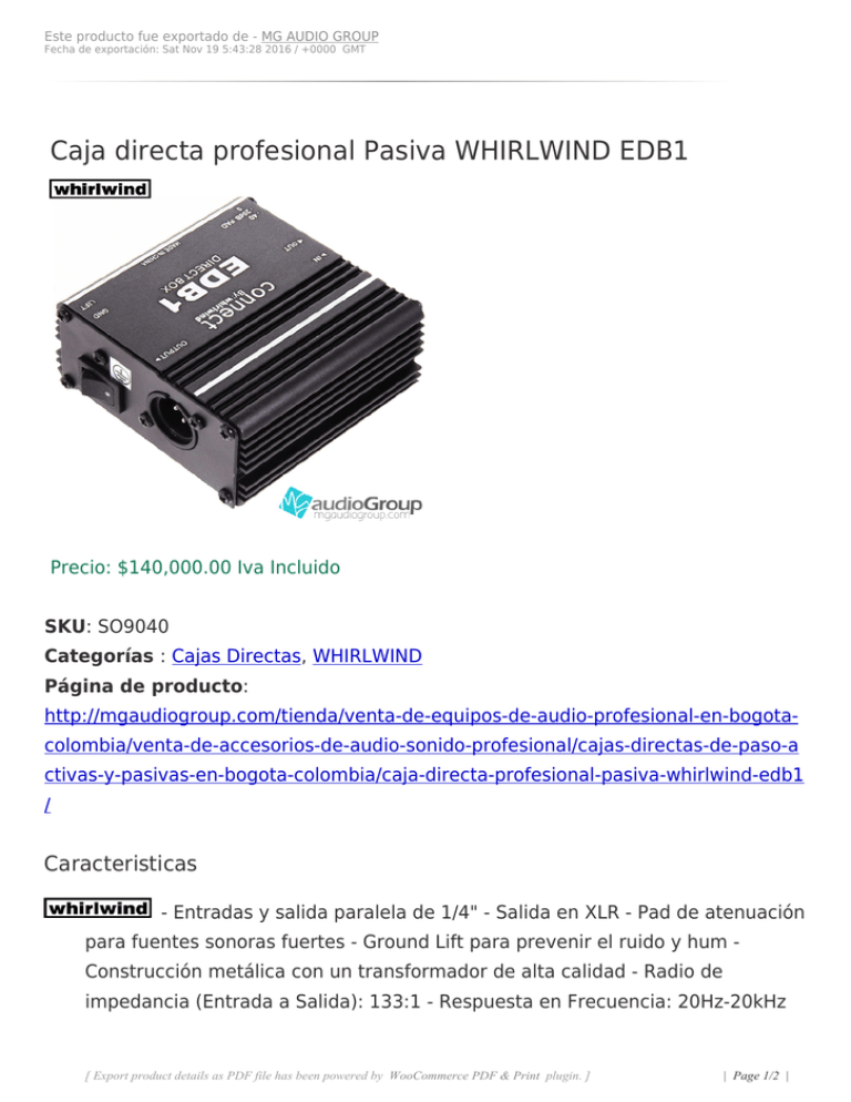 Caja directa profesional Pasiva WHIRLWIND EDB1