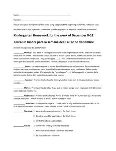 Kindergarten Homework for the week of December 8