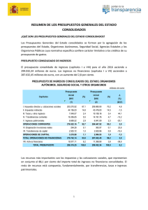 el resumen de los Presupuestos Generales del Estado 2016.
