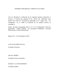 INFORME PRELIMINAR COMITÉ EVALUADOR Una vez efectuada