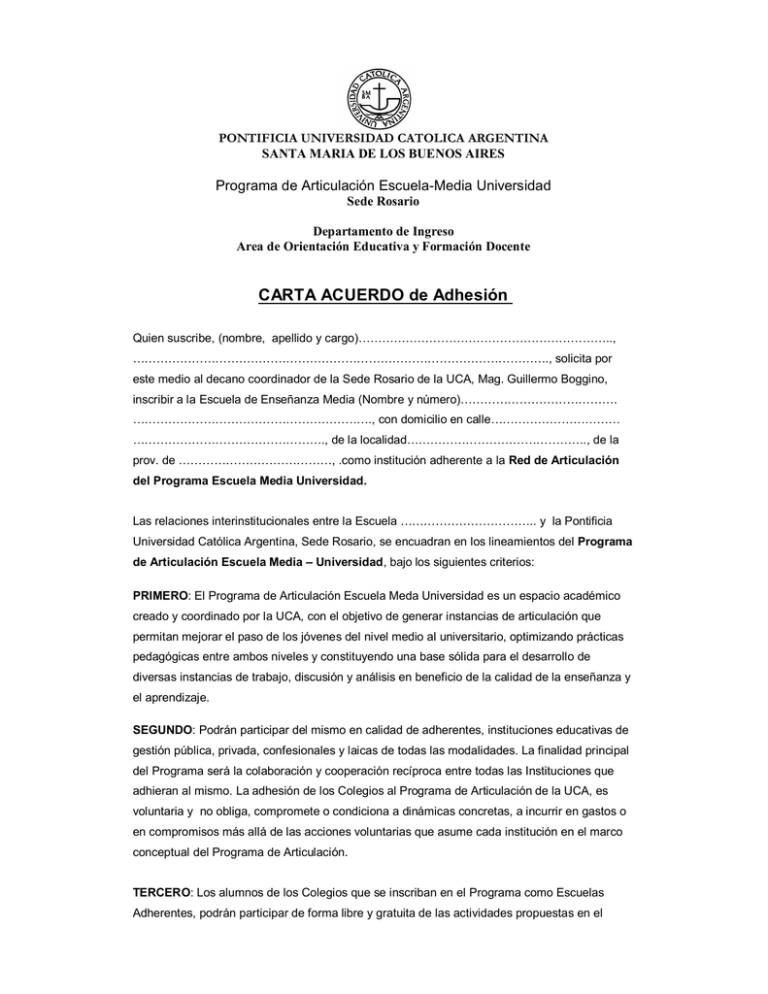 CARTA ACUERDO De Adhesión - Universidad Católica Argentina