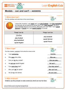 Modals – can and can`t – ANSWERS Swim