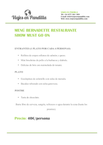 MENÚ BERNADETTE RESTAURANTE SHOW MUST GO ON