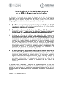Comunicado de la Comisión Permanente de la ETS de Ingenieros