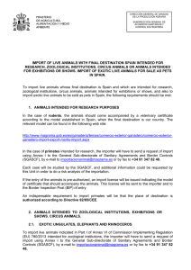 import of live animals with final destination spain intended for