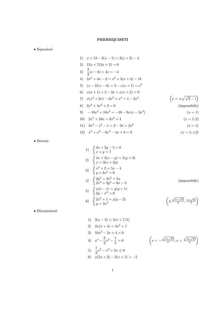 Prerequisiti Equazioni 1 X 13 2 X 1 3 X 2 4 2 12x