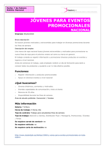 Ofertas de Jóvenes para eventos promocionales. Ámbito Nacional