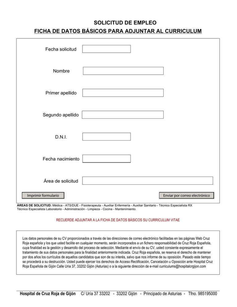 Ficha De Datos Básicos Para Adjuntar Al Curriculum Vitae