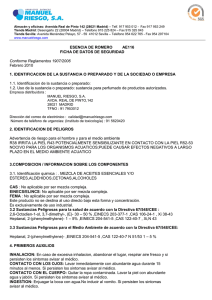 ESENCIA DE ROMERO AE116 FICHA DE DATOS DE SEGURIDAD
