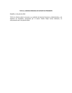 TUYA S.A. ANUNCIA RENUNCIA DE SUPLENTE DE PRESIDENTE
