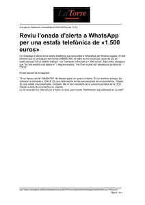 Reviu l`onada d`alerta a WhatsApp per una estafa telefònica de