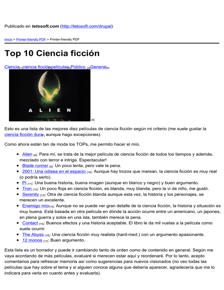 Top 10 Ciencia Ficción