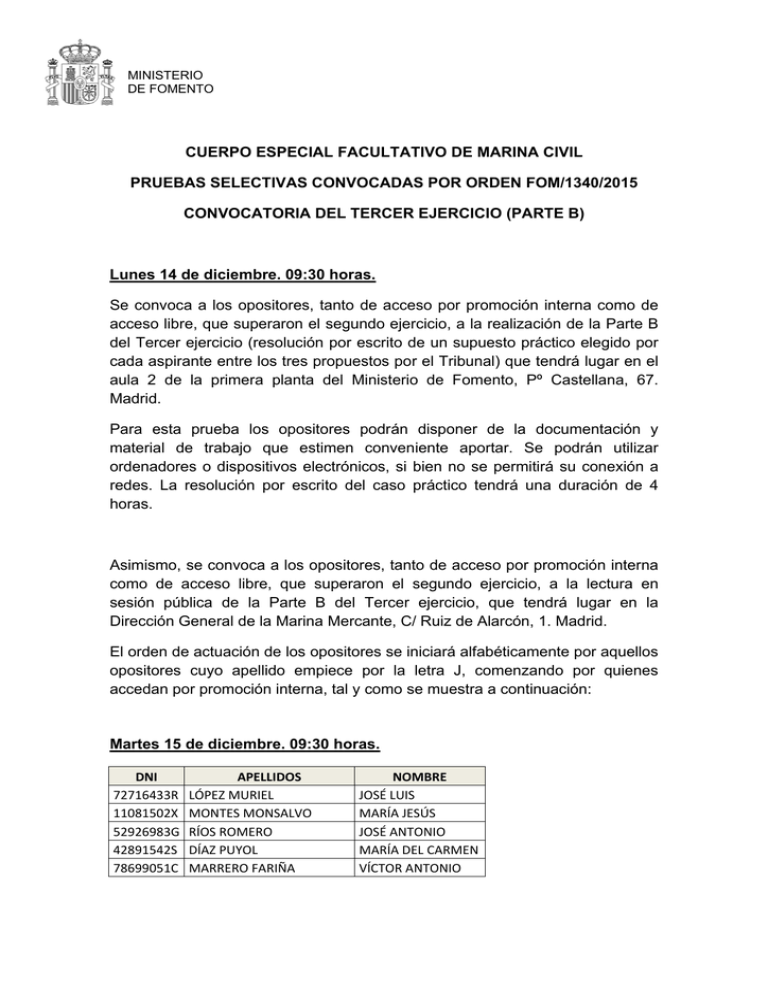 Convocatoria 3er Ejercicio (Parte B)