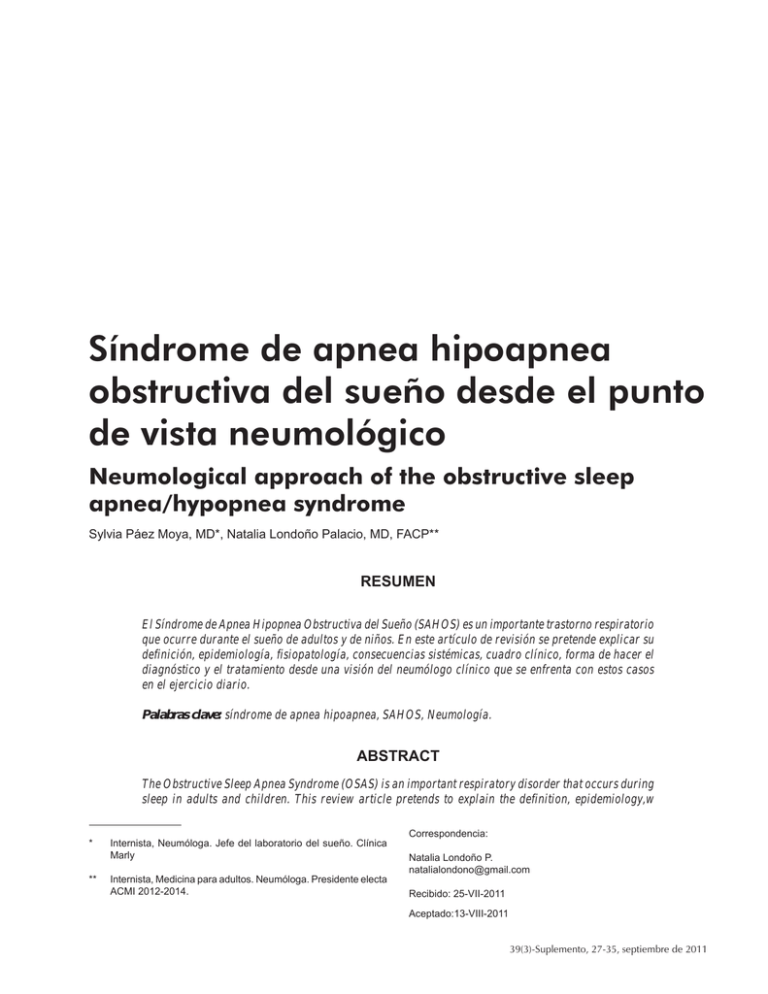 Síndrome De Apnea Hipoapnea Obstructiva Del Sueño Desde