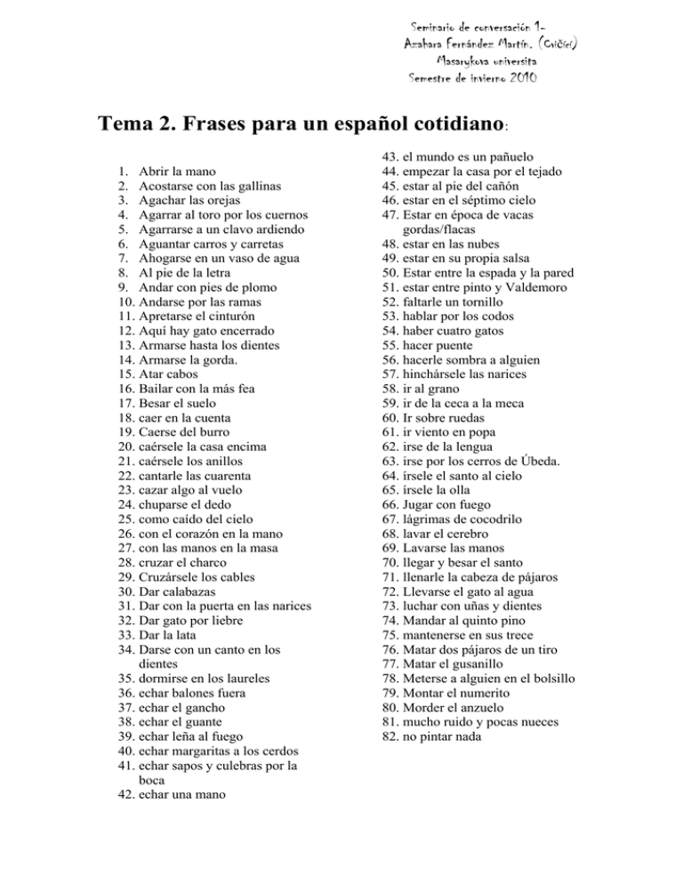 Tema 2. Frases para un español cotidiano: