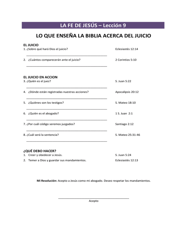 LA FE DE JESÚS – Lección 9 LO QUE ENSEÑA