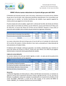 MINEC informa nuevas reducciones en el precio del gas para abril