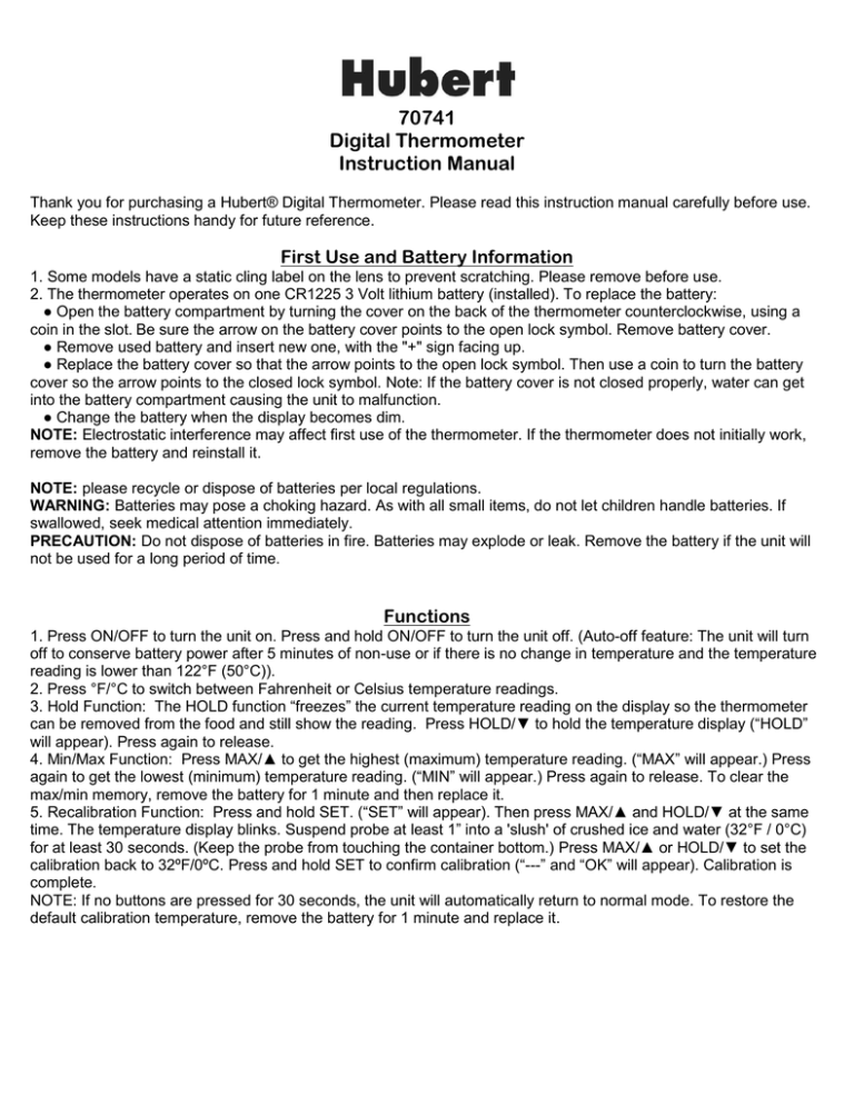 70741 Digital Thermometer Instruction Manual