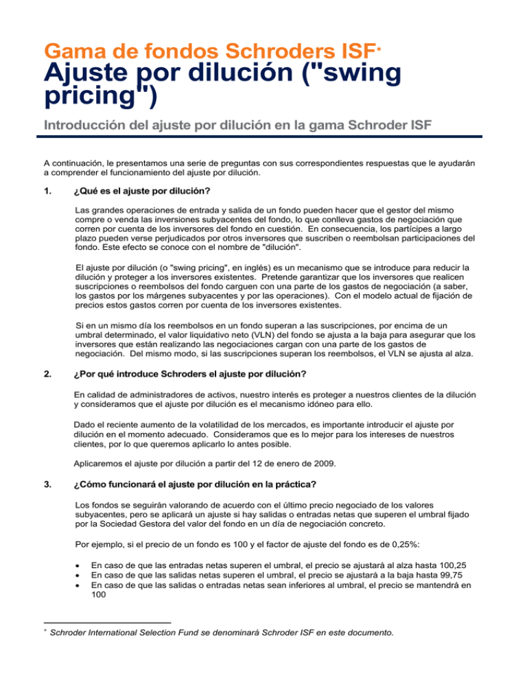 Ajuste por dilución ("swing pricing")
