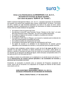 Aviso a los Distribuidores de MODERADO, S.A. de C.V., Sociedad