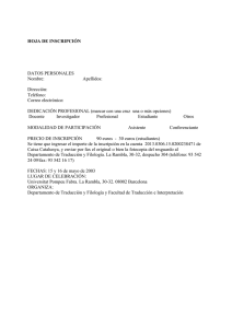 HOJA DE INSCRIPCIÓN DATOS PERSONALES Nombre: Apellidos